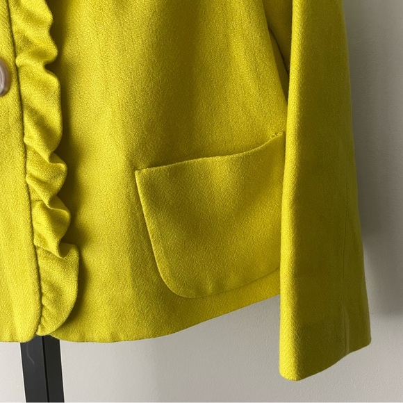 J Crew 100% Wool Ruffled Blazer Jacket Green Yellow Chartreuse Medium Petite MP - Picture 4 of 6